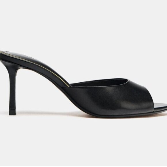 ZARA Leather Peep Toe Black Heel Sandals - Picture 11 of 11